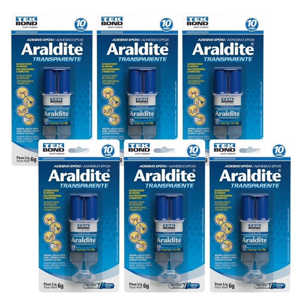Kit 6 Cola Líquida Tekbond Araldite Transparente 6g Metal e Vidro