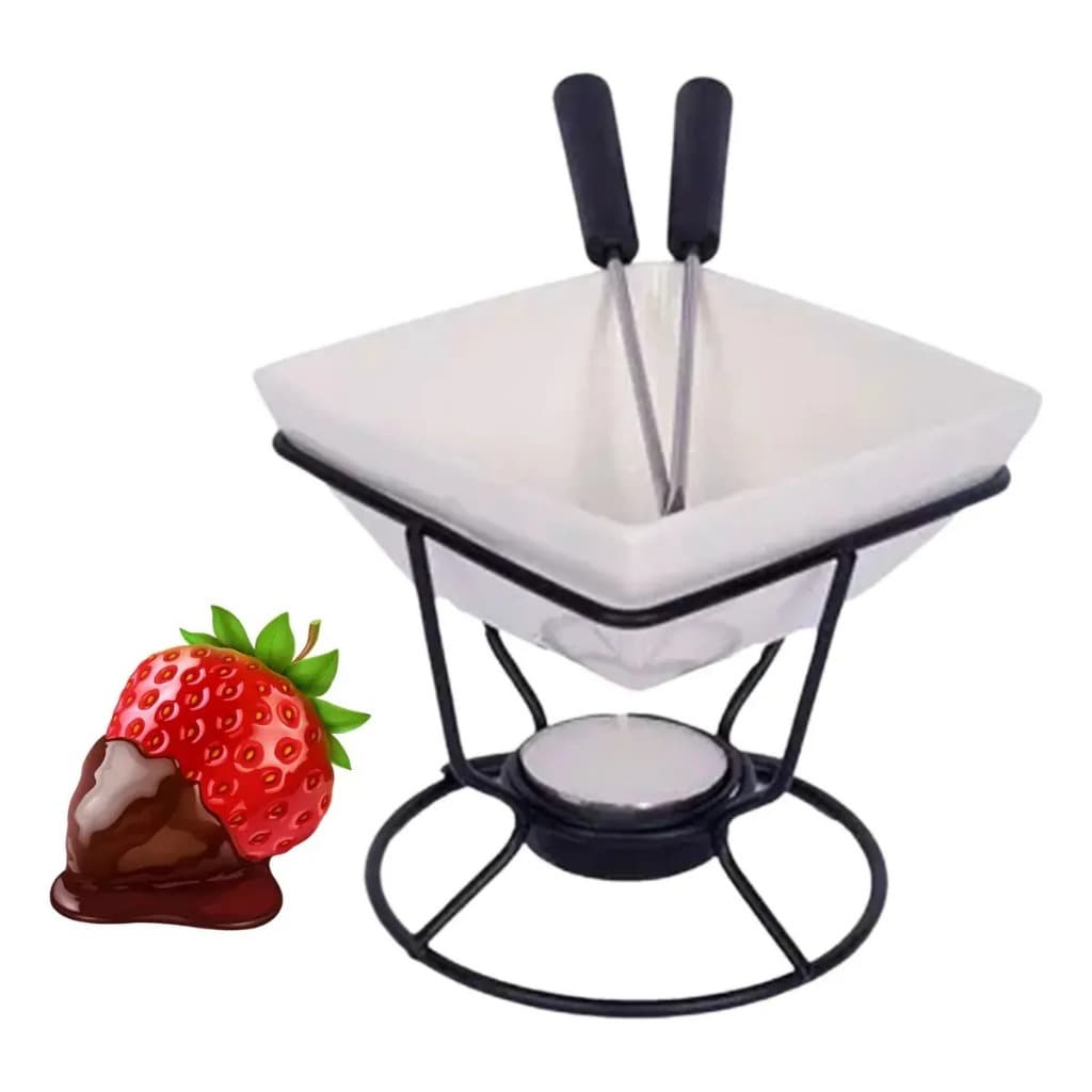Aparelho Conjunto Kit Fondue Cerâmica 5 Peças Para Chocolate Queijo Petisqueira Casal Noite Romântica Presente