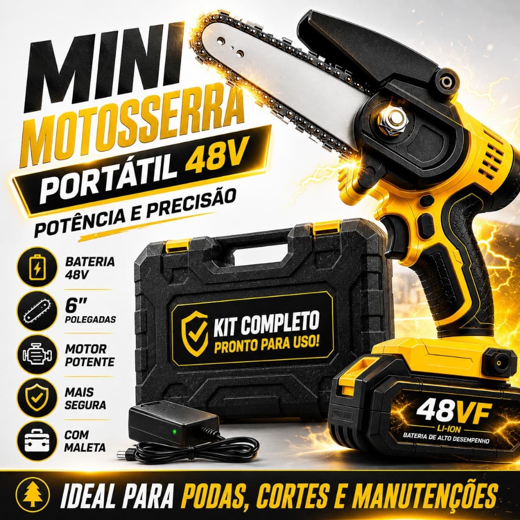 Mini Motosserra Portatil Elétrica Portátil 48V Sem Fio Bateria Recarregável 6 Polegada Corte Poda Galhos Jardim Compacta
