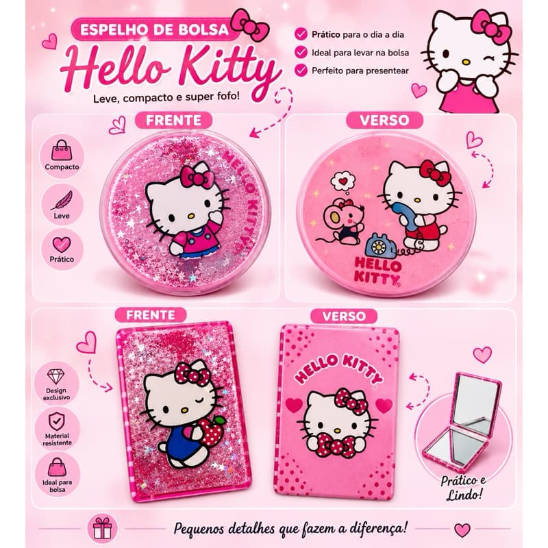 Espelho de bolsa Hello Kitty dobrável