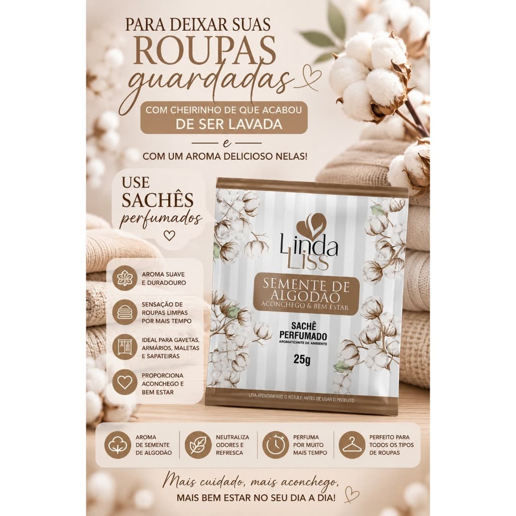 KIT - 06 Sachês Perfumado para Armários e Gavetas - Aromatizador para Closet, Guarda-Roupa, Roupa de Cama e Malas