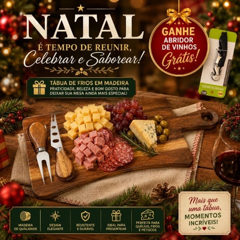 Tábua De Queijo Frios Bambu Com Garfo E Faca BRINDE abridor de vinhos e garrafas