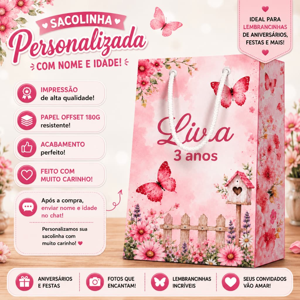 Sacolinhas Personalizadas Jardim Com Flores | Borboletas