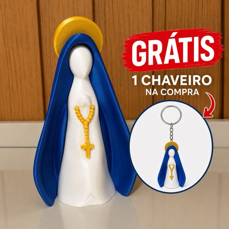 Nossa Senhora em 3D Minimalista | Decoração Religiosa Moderna – Presente de Fé e Proteção + Chaveiro