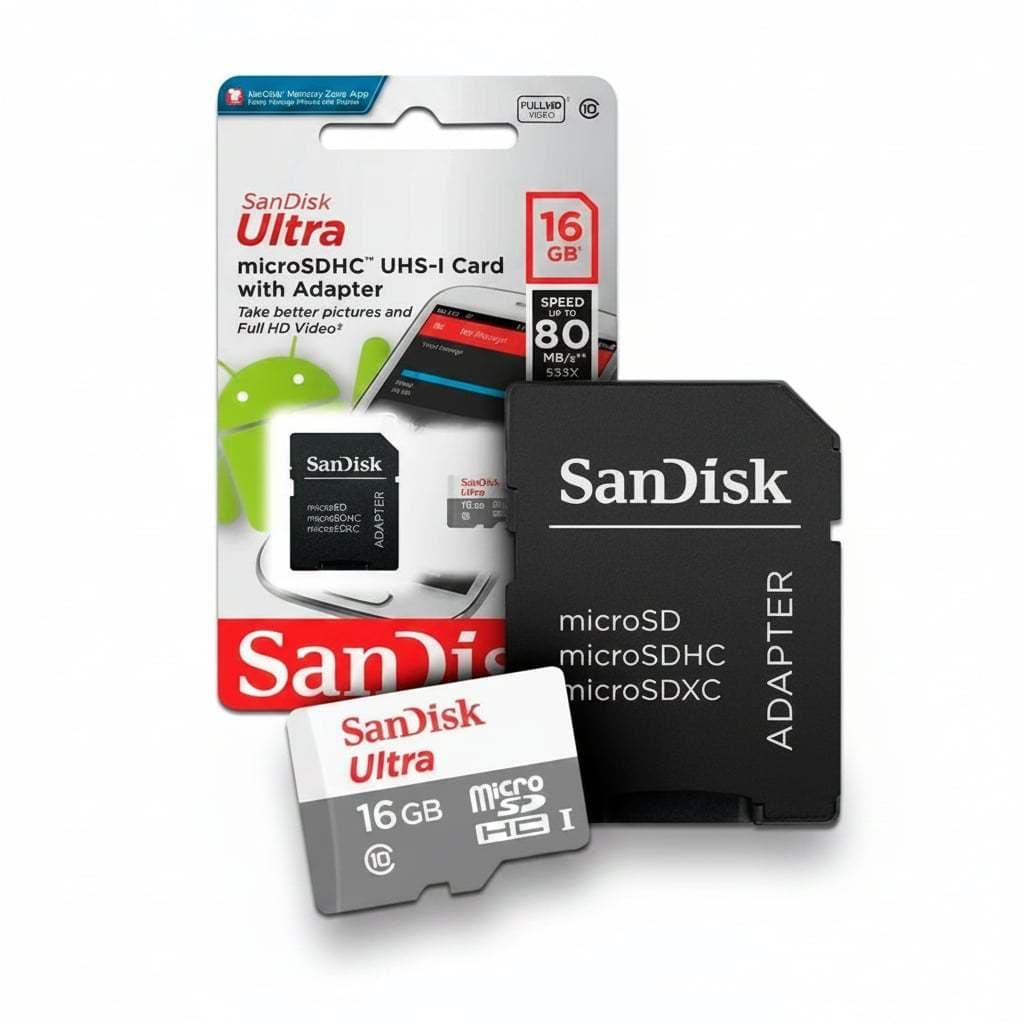 Cartão de Memória SanDisk Ultra microSDHC 16GB UHS-I Classe 10 com Adaptador SD para Smartphones, Câmeras e Tablets