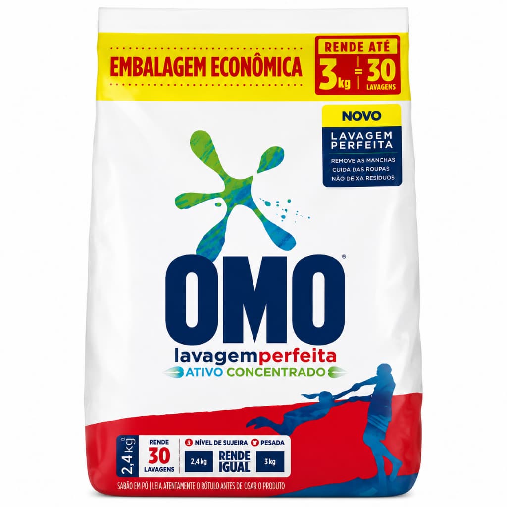 Sabão em Pó OMO 2,4kg Embalagem Econômica Alta Performance na Limpeza