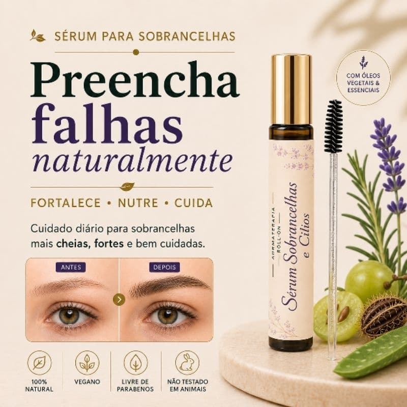 Sérum Crescimento Sobrancelhas e Cílios | Roll-On Preenchimento Natural - Rícino, Aloe Vera, Alecrim Óleos Essenciais