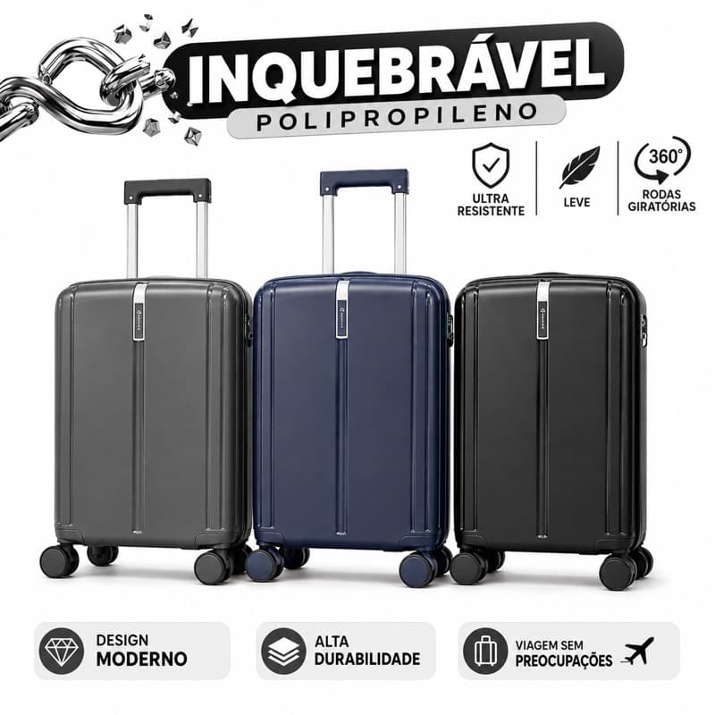 Mala de Bordo 10 kg Inquebrável Polipropileno Rodinha 360
