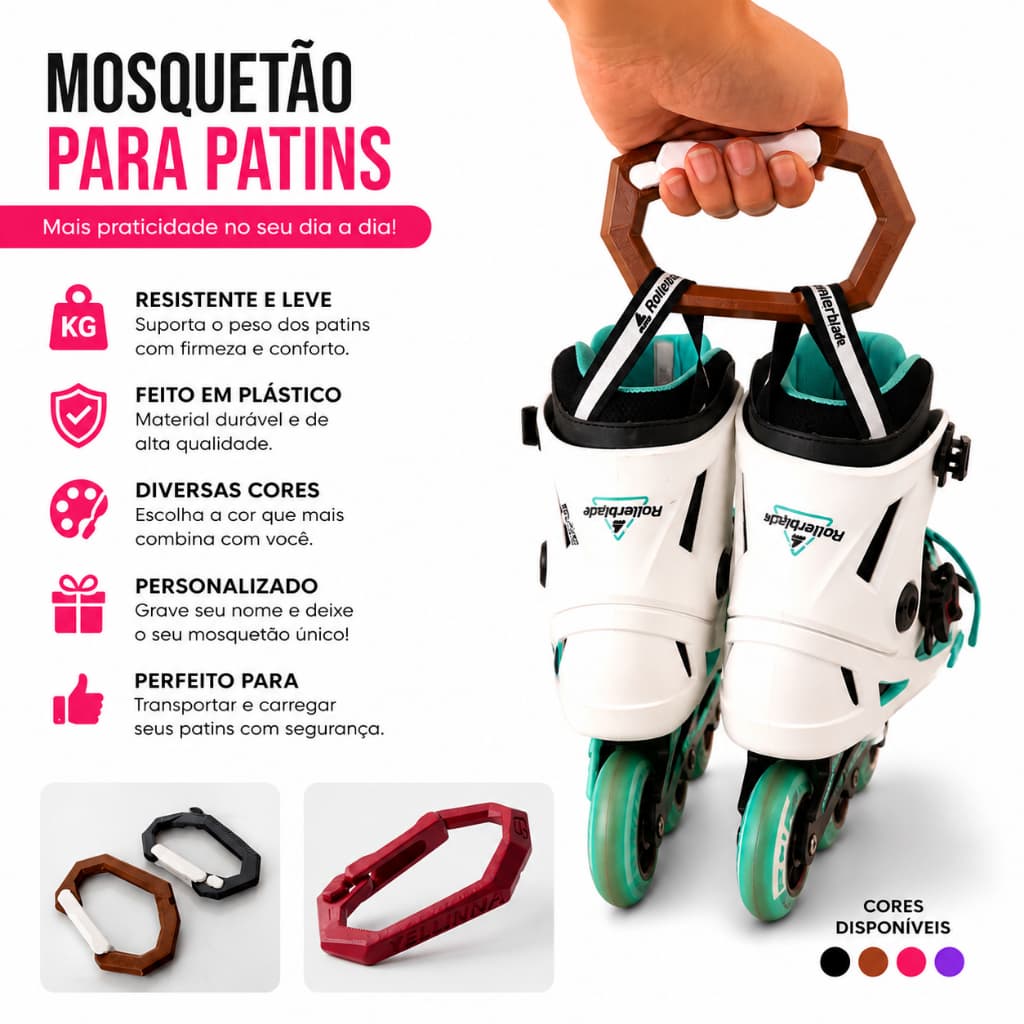 Mosquetão para Patins Personalizado com Nome Suporte para Patins