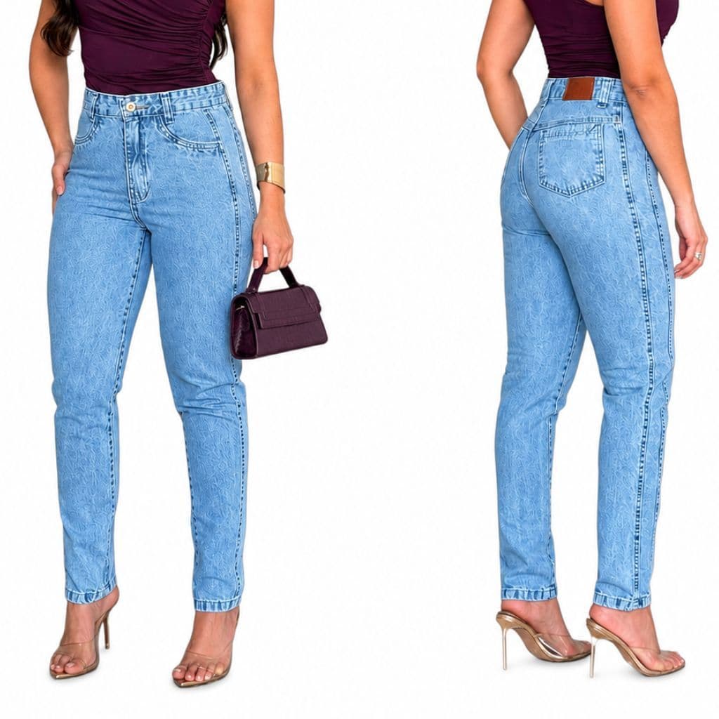Calça Jeans Feminina Mom Cintura Alta Sem Lycra com Detalhe Lateral – Modelagem que Valoriza