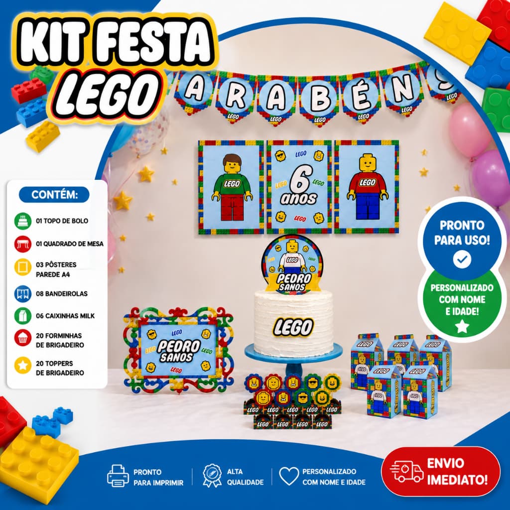 Kit festa Lego Personalizada no Tema /Lembrancinha de Festa /Aniversário / Só um bolinho