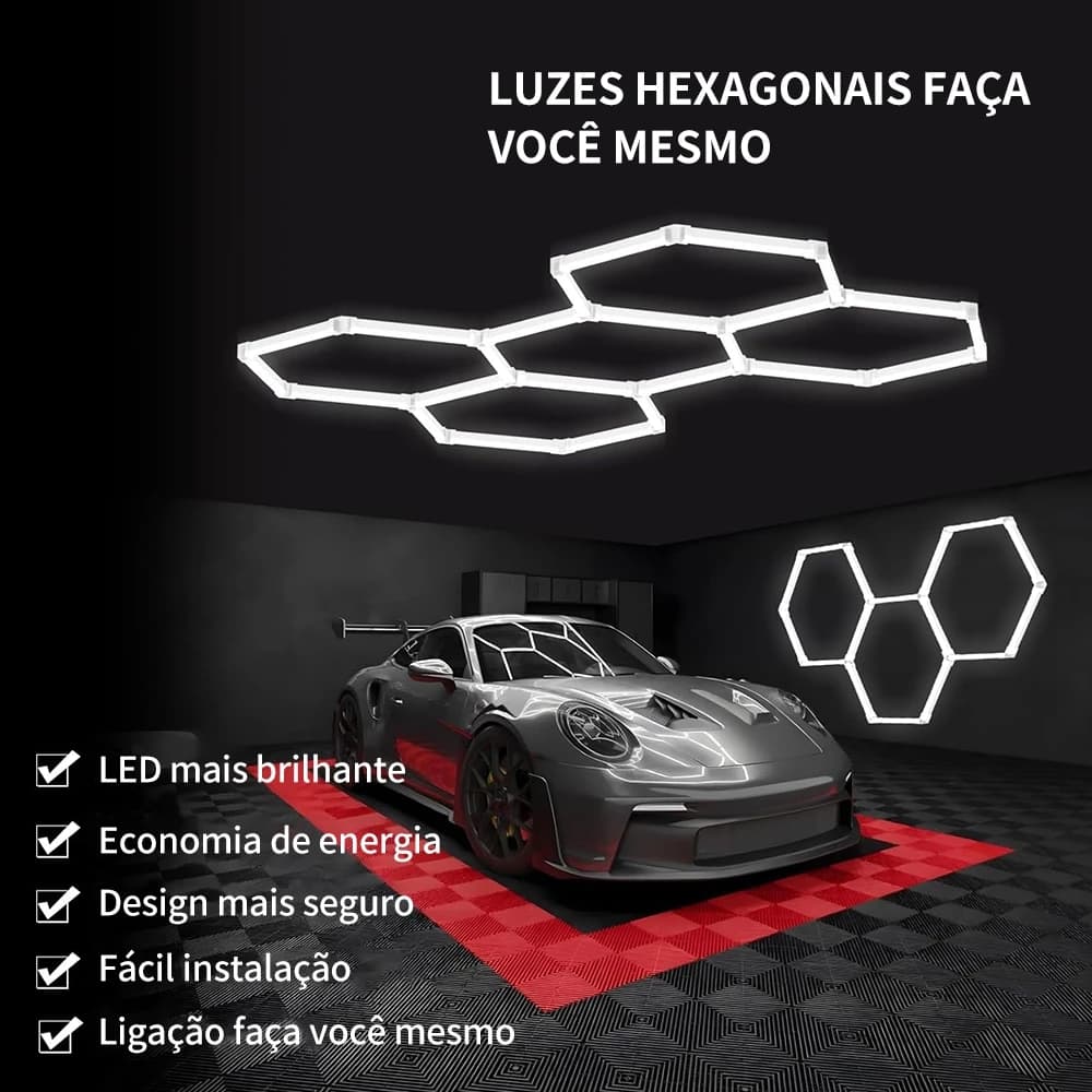 Luminária LED Colmeia Hexagonal 5/11/14 Furos 192W 6500K – para Garagem, Salão e Barbearia