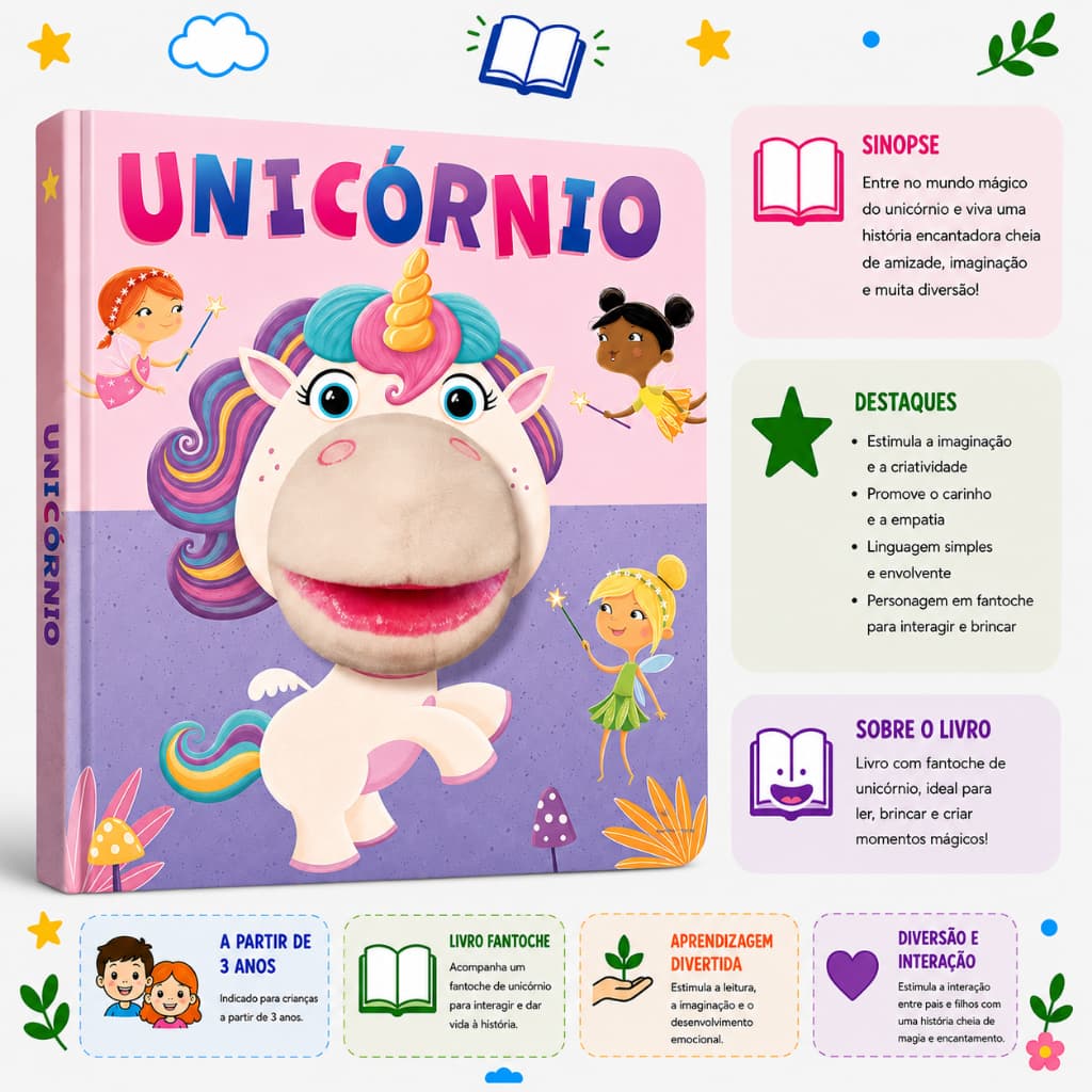 Livro Fantoche: Unicórnio Infantil Interativo | Ciranda Cultural