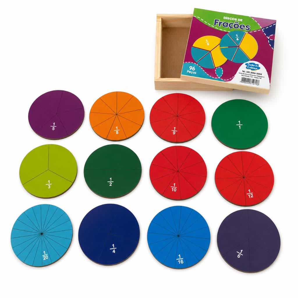 Discos De Frações Em Mdf - 96 Peças Brinquedo Pedagógico Sonho de Criança