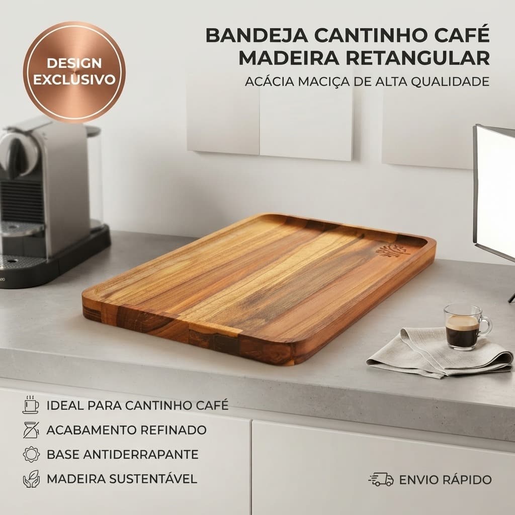 Bandeja decorativa para cantinho do café e bebidas em madeira  retangular envio imediato full