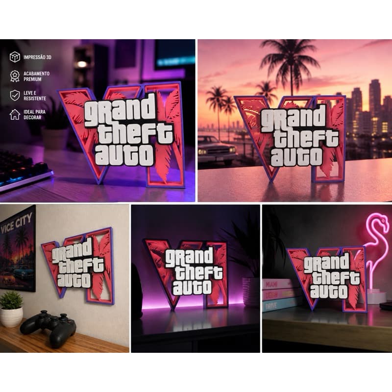 Placa decorativa gamer 3D - GTA