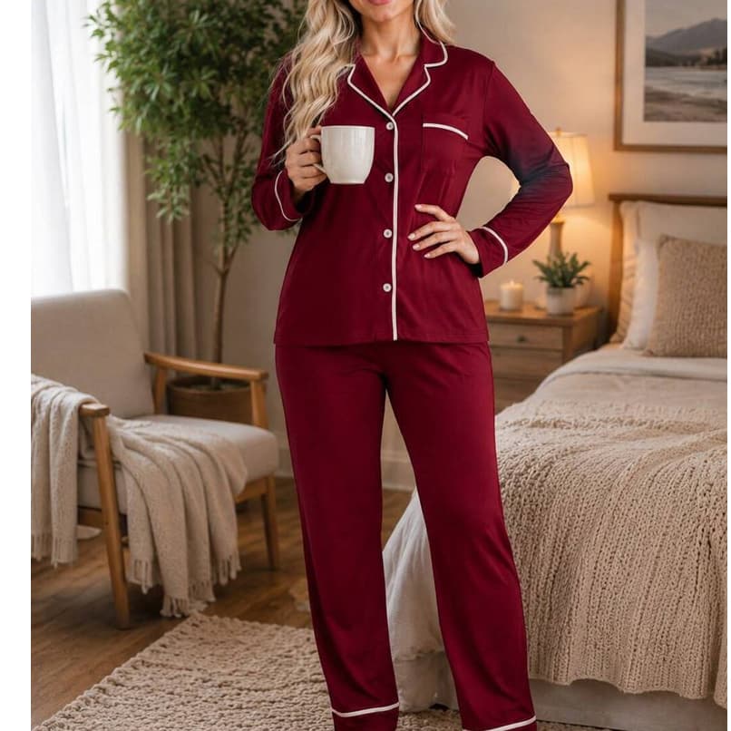 PIJAMA BOTÃO AMERICANO BORDO MANGA LONGA E CALÇA
