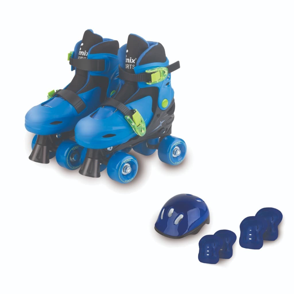 Patins Infantil 4 Rodas Fenix Kit Capacete e Protecoes Azul Tamanho 30 até 37