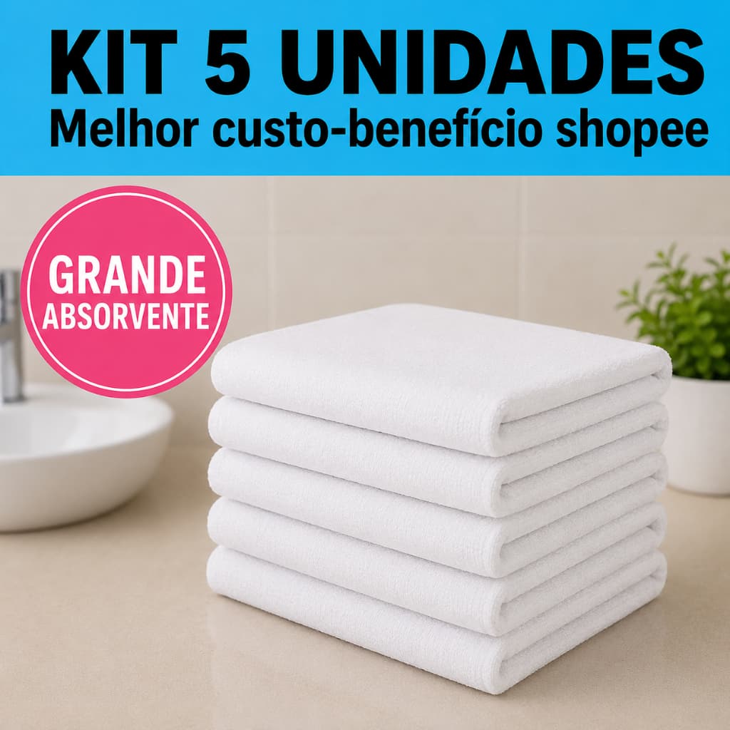 Kit 5 Panos de Chão Grande grosso saco duplo Branco Super Absorvente Limpeza Casa Cozinha Lavável pronta entrega