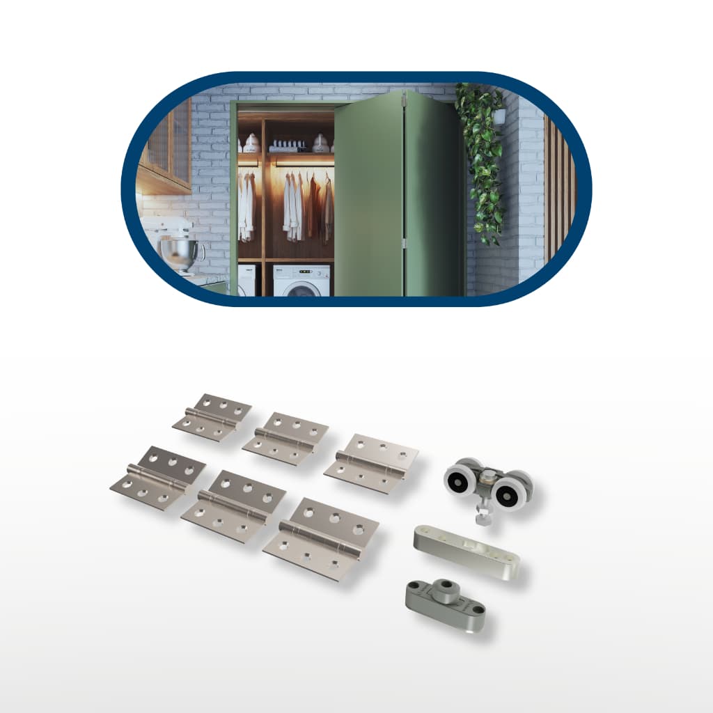 Kit Articolato Plus RDZ Mais 2 Folhas Dobradiça Padrão 17495 Sistema Porta Sanfonada Camarão Madeira Rometal