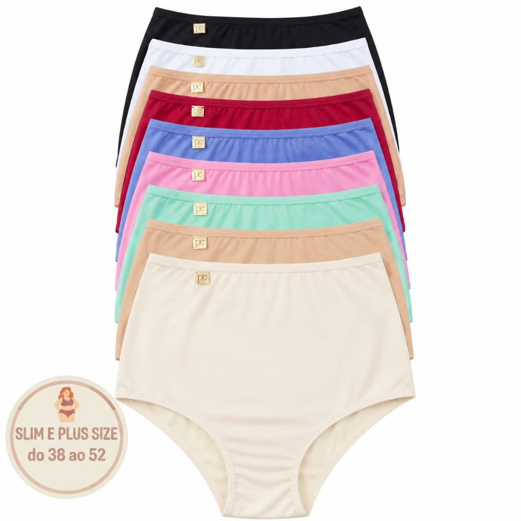 Kit Calcinha Cintura Alta Hot Pants Calçola Senhora Feminina Alto Básica Tangão Segura Barriga