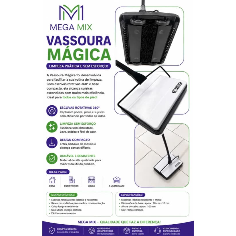 Vassoura Magica faxineira Eco-sweep, ideal para tapetes