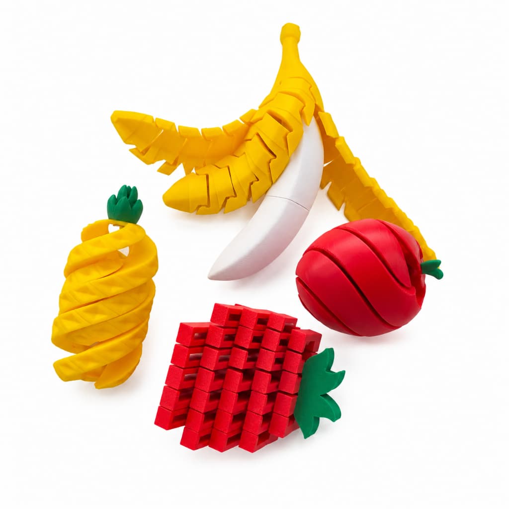 Kit 4 Frutas Articuladas 3D Brinquedo Sensorial Fidget Antistress Criativo