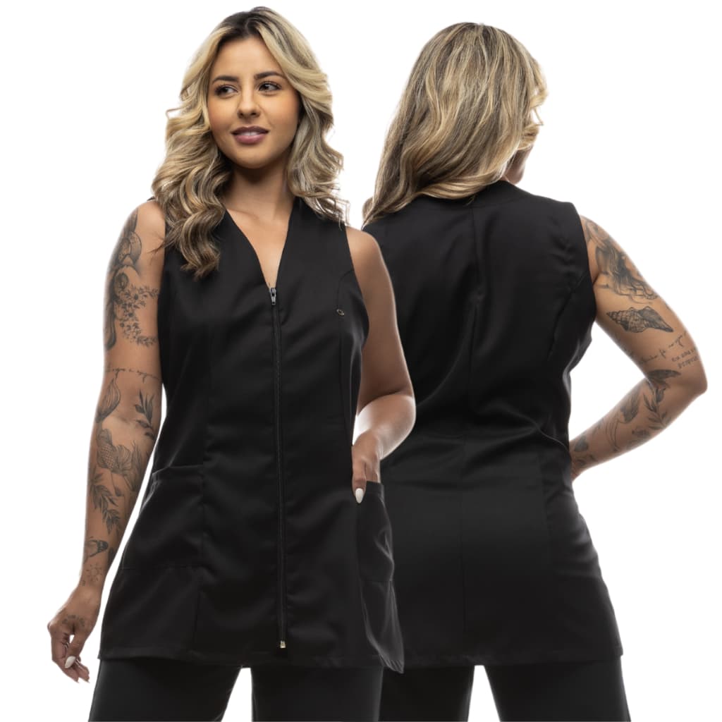 Jaleco Feminino Daisy Fechamento em Zíper Sem Manga Profissional em Gabardine