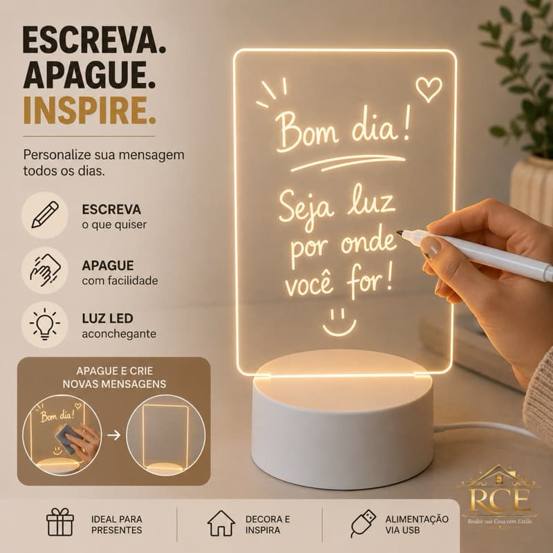 Luminária de Mesa Com Tela Para Escrever - Luminária Lousa/  Escreve e Apaga
