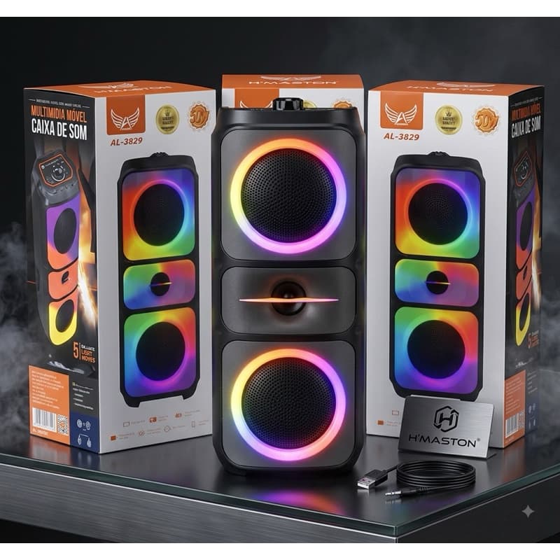 Caixa De Som Torre Bluetooth FM USB Grande Com Led 50W U / UNICA