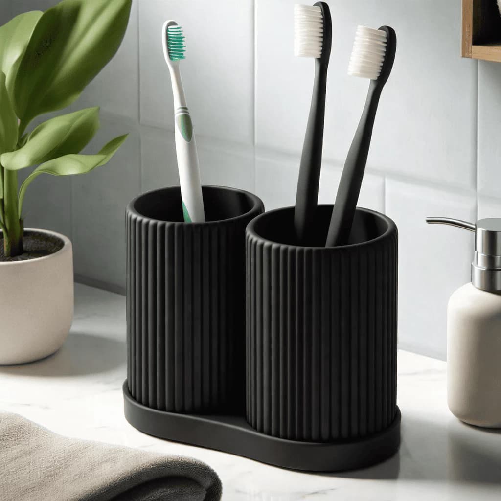 Kit Porta Escovas de Dente Duplo com Design Moderno e Elegante para Banheiro Minimalista