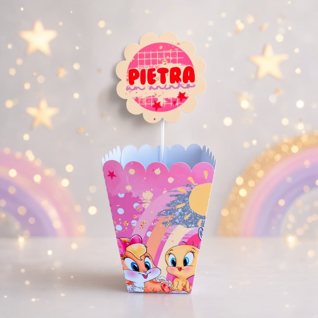 Kit 10 Centro de mesa Looney Tunes Menina Personalizados /Lembrancinha de Festa /Aniversário PEGUE E MONTE