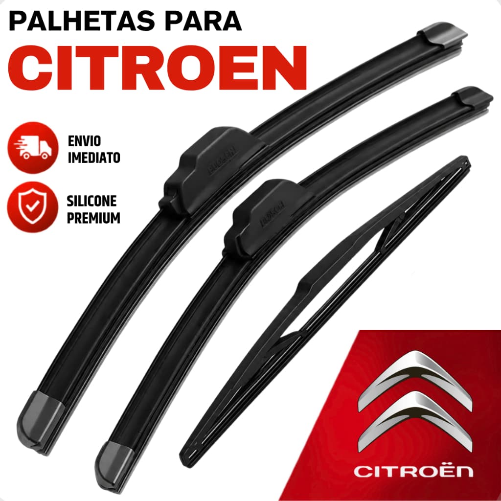 Jogo Palhetas Limpador de Parabrisa Dianteiro Traseiro Silicone Citroen C3 Aircross Ds3 Jumper Xsara Picasso
