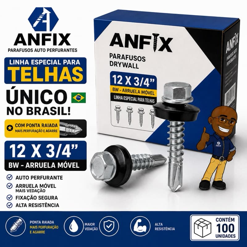 Parafuso Auto Brocante Telha 12 X 3/4 - pacote com 100 Pçs