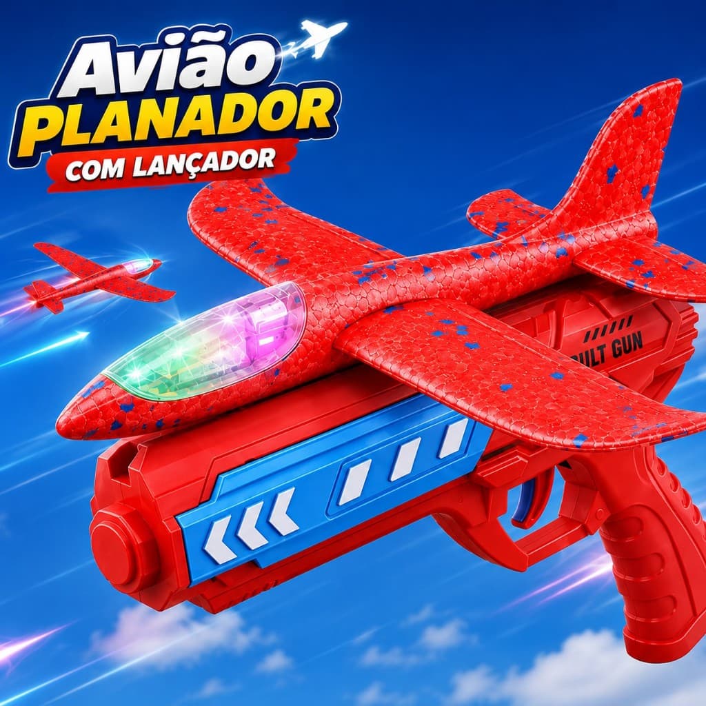 Avião Planador Infantil com LED e Lançador | Brinquedo de Voo para Meninos e Meninas
