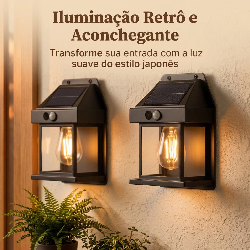 Luminária Arandela solar de parede externa Sensor de movimento led de filamento iluminação