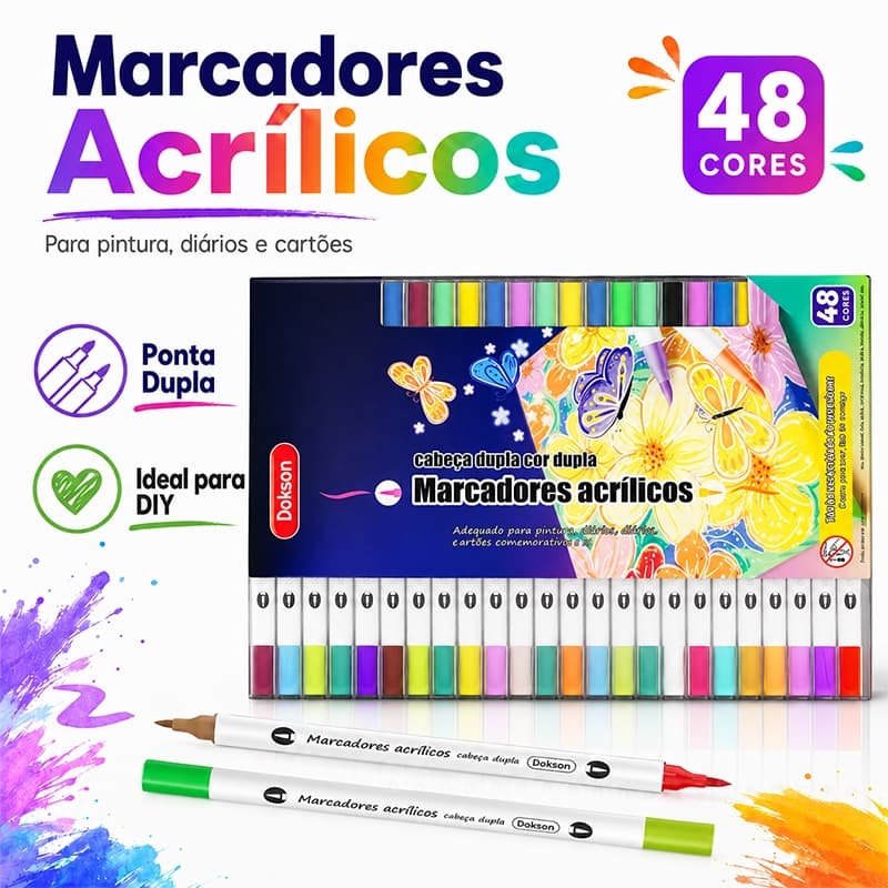 Kit de Canetas Marcadoras de Tinta Acrílica 24/48/72 Cores para Vidro, Madeira, Pedra e Cerâmica