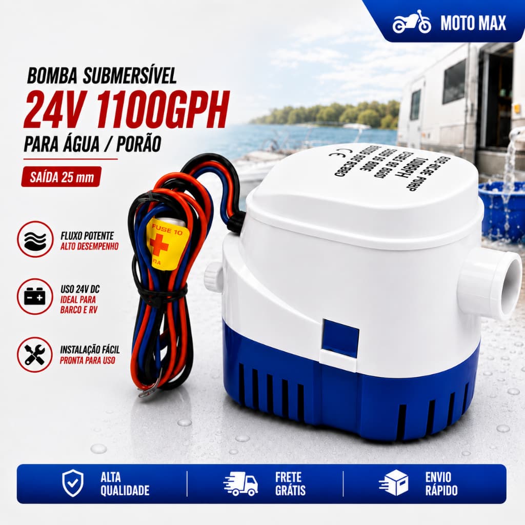 1100GPH 24V Bomba Automática De Água De Barco Marítimo De Porão  Submersível Branco & Azul