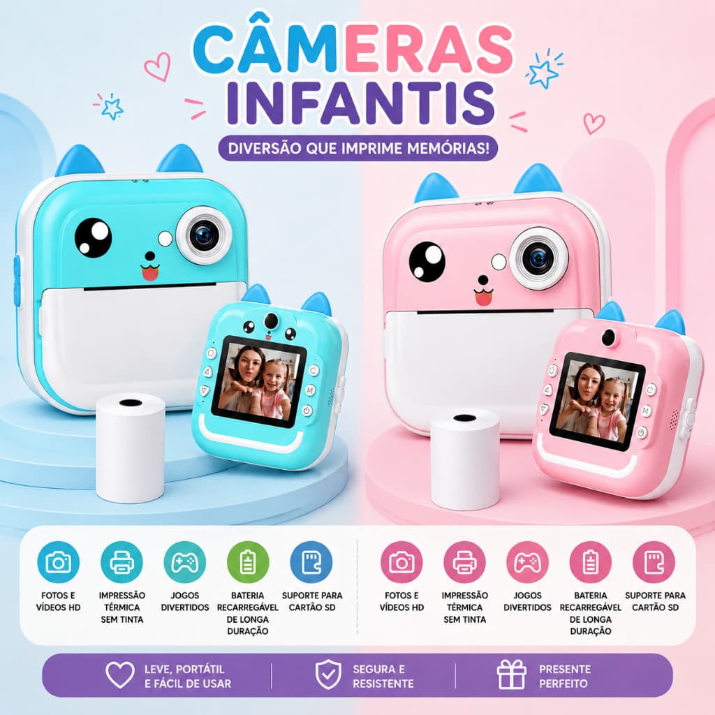 Câmera De Impressão Instantânea Para CriançasFotografia Digital Fotográfica Infantil Mini Impressora Térmica