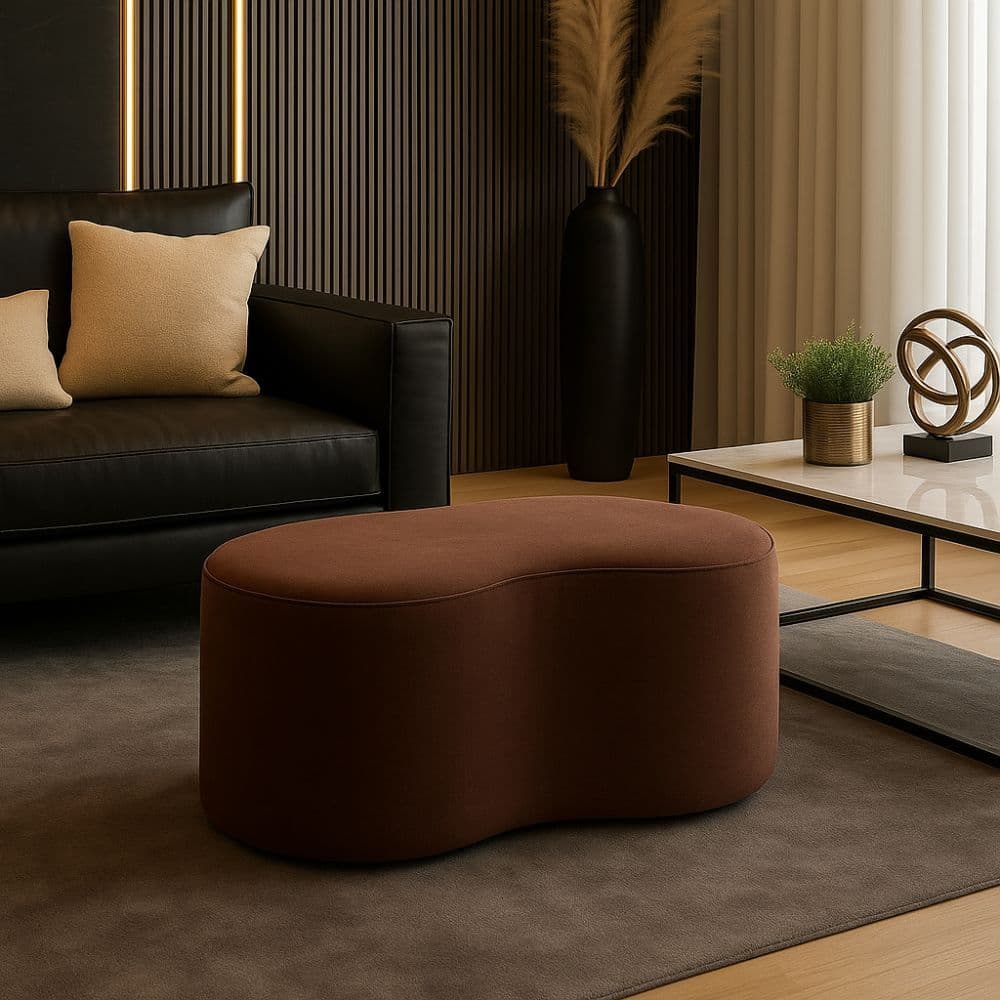 Puff Orgânico Terry 1 Metro Feijão Pufe Banco Curvo Para Living Closet Loja Conforto Suede Marrom