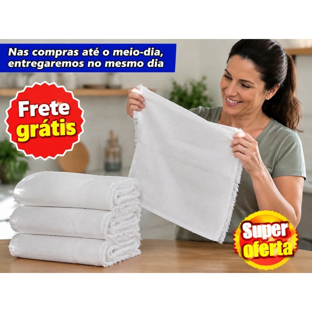 Kit 10 Pano De Chão Alvejado Grande Branco 70 x 40 cm Saco Duplo Etiqueta Amarela