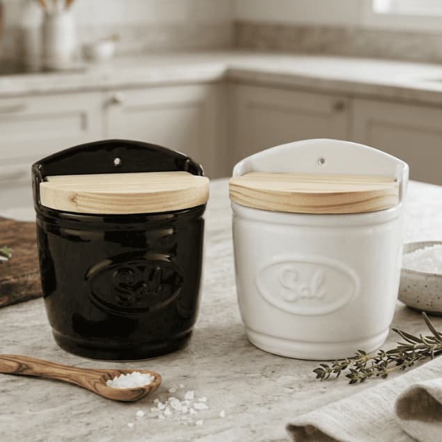 Saleiro De Porcelana Com Tampa De Madeira Elemento Essencial Ceramica Cozinha
