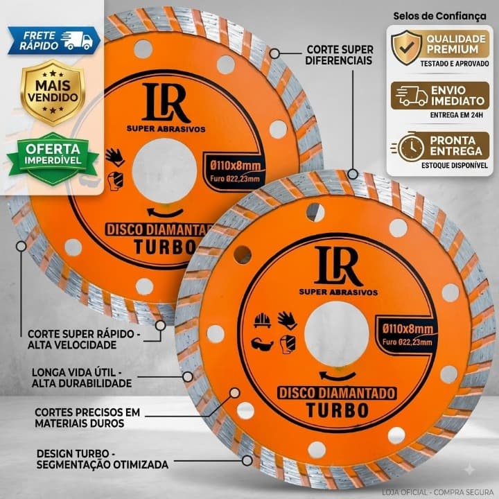 Disco Corte Diamantado Turbo 110mm Corte Seco Mármore Granito Concreto Alvenaria para Esmerilhadeira