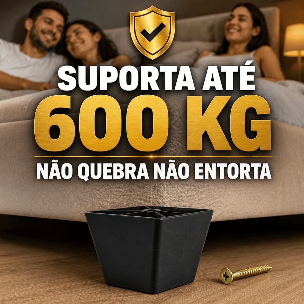 Kit Pé Pirâmide 6cm Preto Sofá Cama Box Rack Puff Poltrona Aparador Reforçado PU 6 Unidades