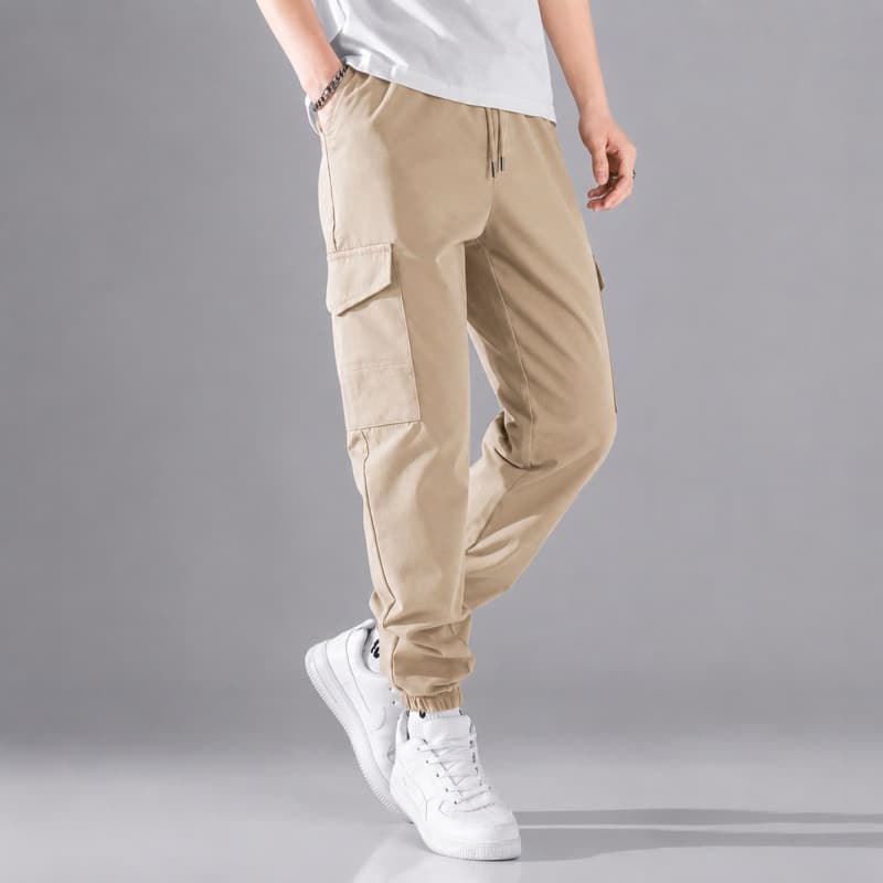 Calça Cargo Jogger Masculina Sarja Com Punho Cordão Bolsos Laterais Streetwear P ao GG