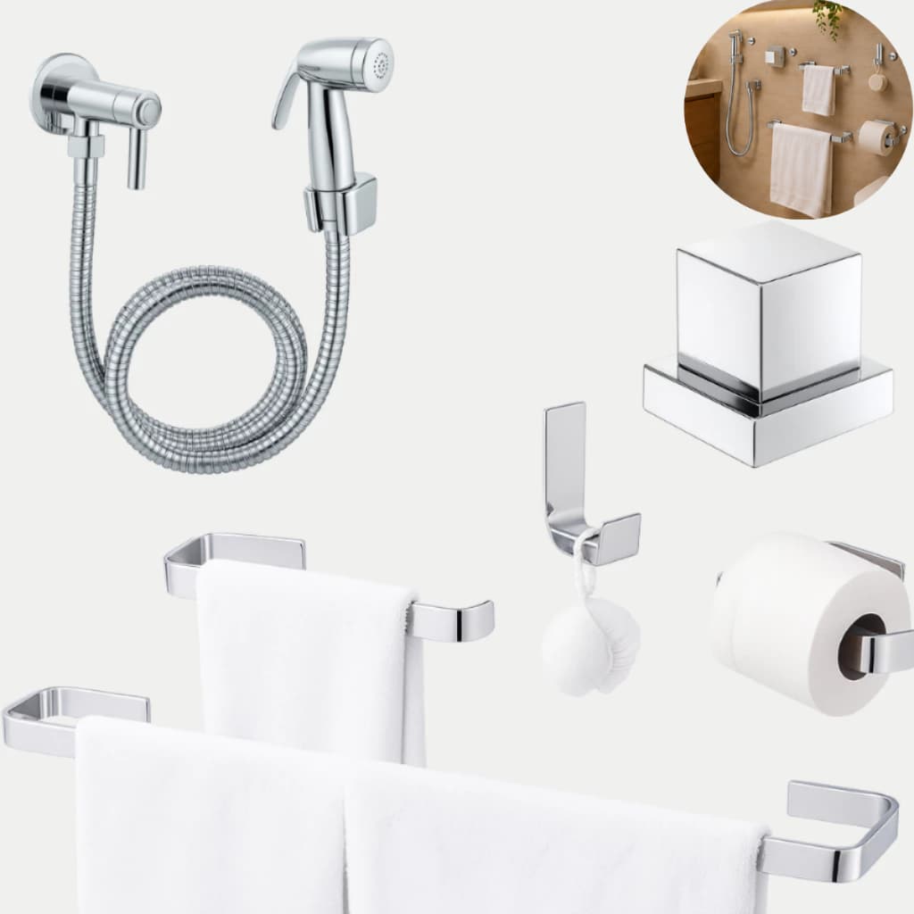 Kit Acessórios Banheiro Lavabo Cromado + Ducha Higiênica + Acabamento Registro Metal Padrão Deca