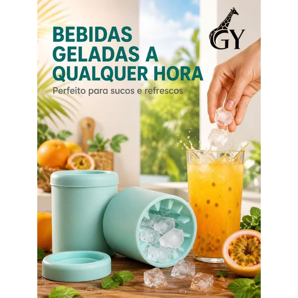 Forma Balde de Gelo em Silicone com Cilindro Interno – Molde Flexível para Cubos de Gelo, Compacto e Fácil de Usar