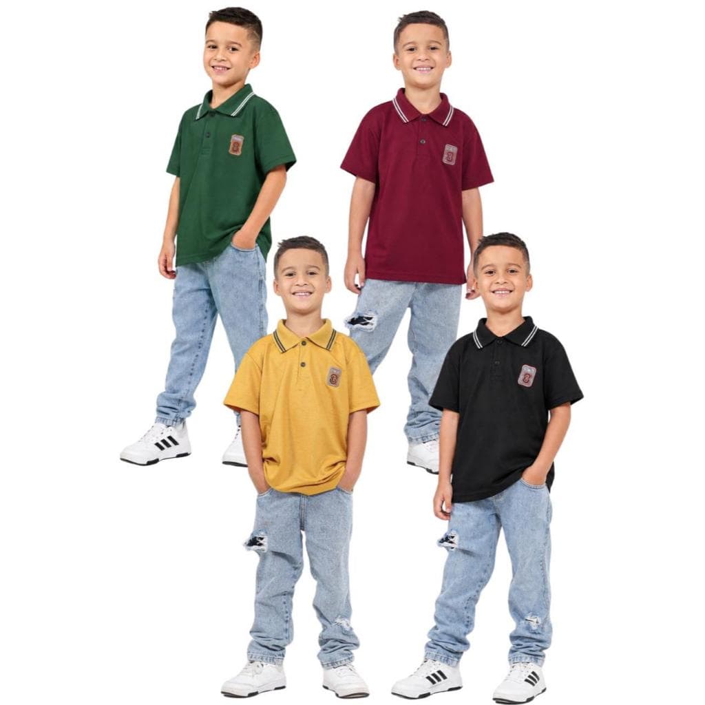 Kit 4 Camisas Gola Polo Infantil Pique Manga Curta Menino Confortável