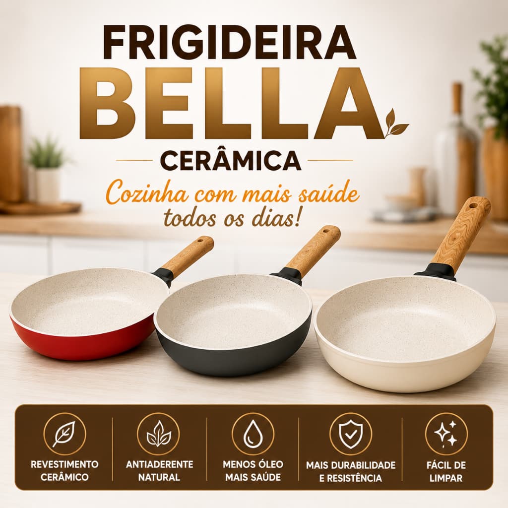 Frigideira 20cm Cerâmica Antiaderente Bella para Ovos Carnes Legumes e Molhos