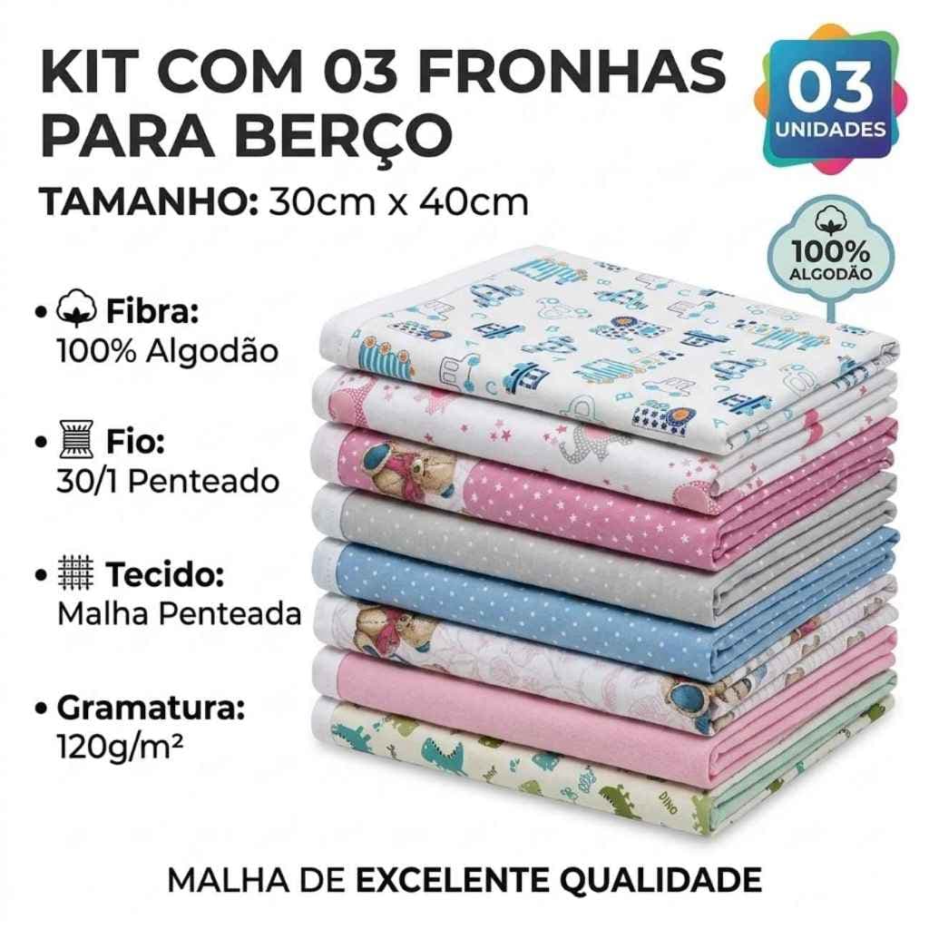 Jogo de Fronha de Bebê Menina e Menino Estampada Malha 100% Algodão Kit 3 Peças